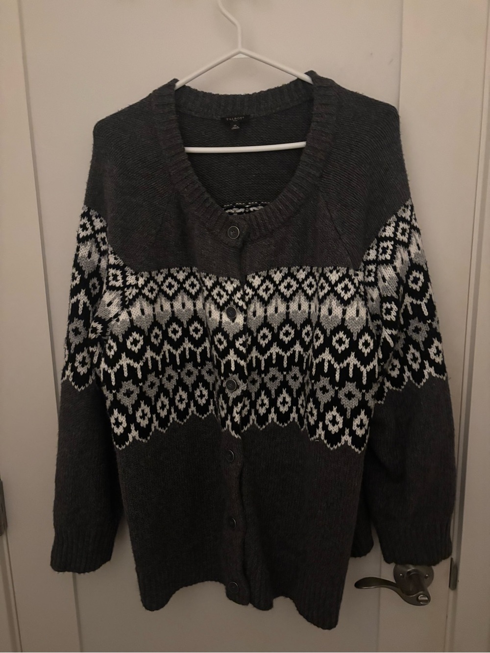 Talbots Gray Fair Isle Button-Front Cardigan